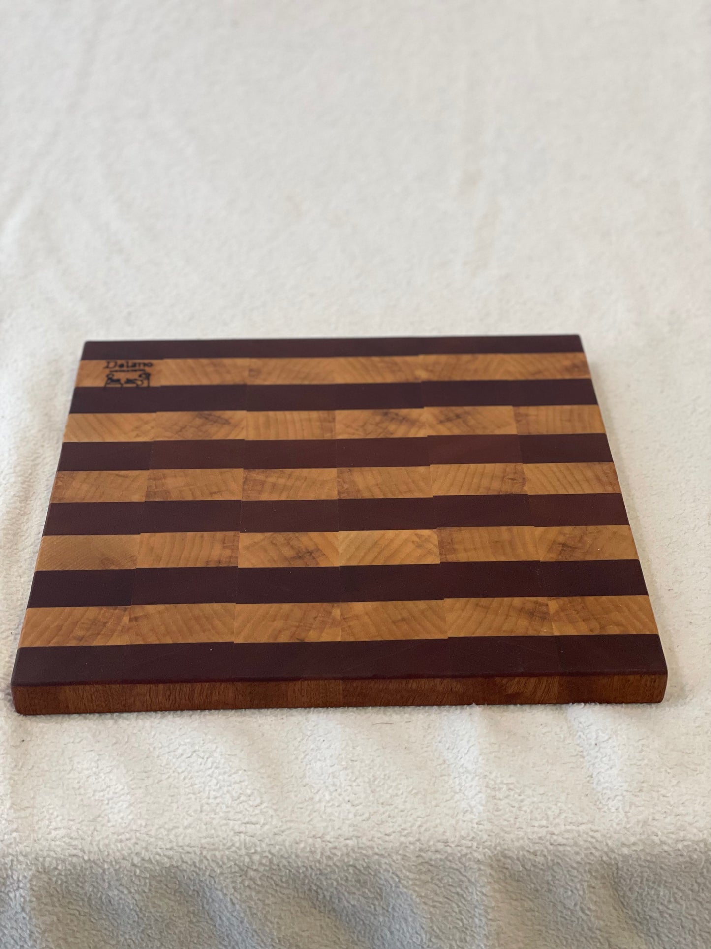 sapele and ash light weight end grain cutting board