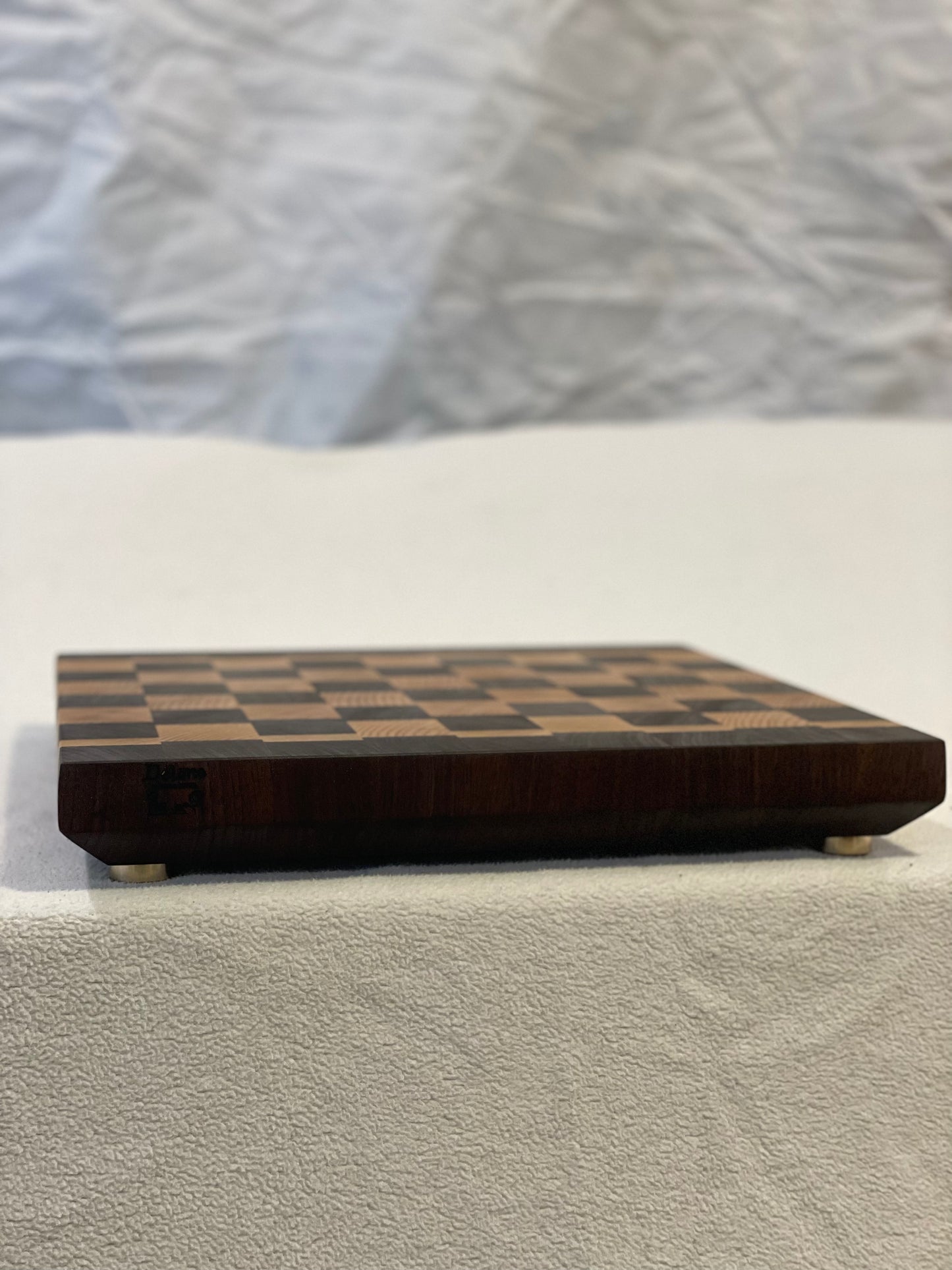 Walnut and ash geometric end grain cutting board