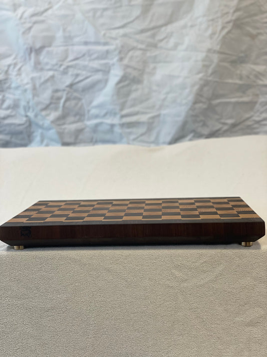 Walnut and ash geometric end grain cutting board